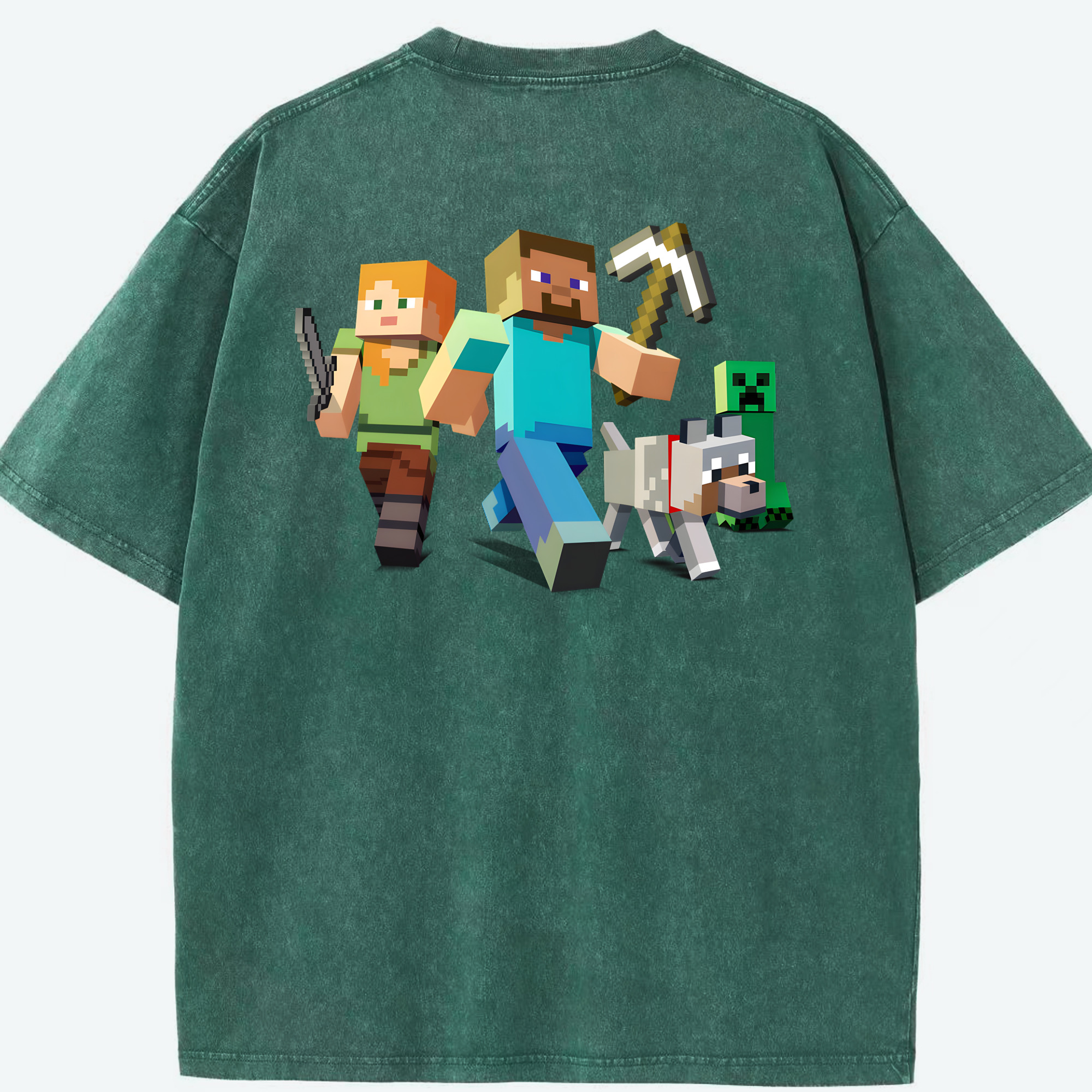 （画像用） マインクラフト ブロックの世界 Minecraft MC Block world 綿100% ヴィンテージ風 半袖Tシャツ（背面プリント）